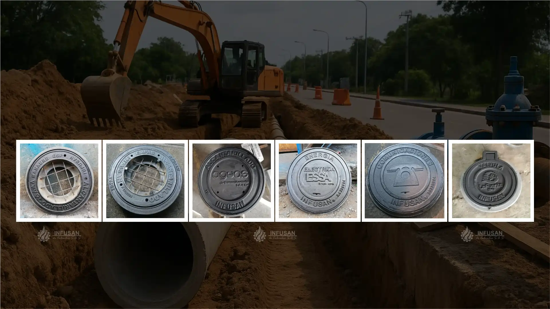 Tapas de alcantarillado de hierro fundido en obra civil